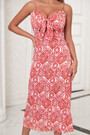Xs-L Summer New Stylish Batch Printing Sling Inelastic Hollow High Slit Good Quality Zip-Up Backless Sexy Midi Dress