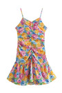 Xs-L Summer New Stylish Batch Printing Sling Zip-Up Inelastic Pleated Sexy Mini Dress