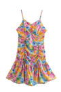 Xs-L Summer New Stylish Batch Printing Sling Zip-Up Inelastic Pleated Sexy Mini Dress