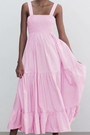 Xs-L Summer New Stylish Five Colors Square Neck Sling Inelastic Casual Maxi Dress