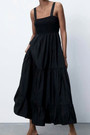 Xs-L Summer New Stylish Five Colors Square Neck Sling Inelastic Casual Maxi Dress