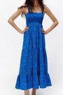 Xs-L Summer New Stylish Five Colors Square Neck Sling Inelastic Casual Maxi Dress