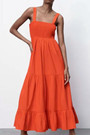 Xs-L Summer New Stylish Five Colors Square Neck Sling Inelastic Casual Maxi Dress