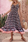 Xs-L Summer New Stylish Floral Batch Printing Inelastic Sling Backless Casual Midi Dress