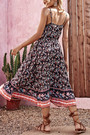 Xs-L Summer New Stylish Floral Batch Printing Inelastic Sling Backless Casual Midi Dress
