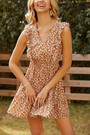 Xs-L Summer New Stylish Floral Batch Printing Micro Elastic Ruffle V-Neck Casual Mini Dress