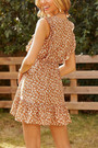 Xs-L Summer New Stylish Floral Batch Printing Micro Elastic Ruffle V-Neck Casual Mini Dress