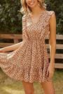 Xs-L Summer New Stylish Floral Batch Printing Micro Elastic Ruffle V-Neck Casual Mini Dress