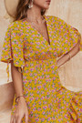 Xs-L Summer New Stylish Floral Batch Printing Micro Elastic V-Neck Lace-Up Ruffle Casual Mini Dress