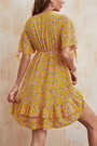 Xs-L Summer New Stylish Floral Batch Printing Micro Elastic V-Neck Lace-Up Ruffle Casual Mini Dress