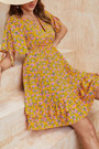 Xs-L Summer New Stylish Floral Batch Printing Micro Elastic V-Neck Lace-Up Ruffle Casual Mini Dress