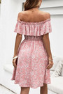 Xs-L Summer New Stylish Floral Batch Printing Stretch Off-The-Shoulder Ruffle Casual Mini Dress