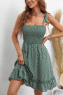 Xs-L Summer New Stylish Floral Batch Printing Stretch Sling Lace-Up Backless Casual Mini Dress