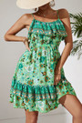 Xs-L Summer New Stylish Floral Printing Stretch Ruffle Sling Backless Casual Mini Dress