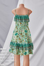 Xs-L Summer New Stylish Floral Printing Stretch Ruffle Sling Backless Casual Mini Dress