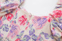 Xs-L Summer New Stylish Flower Batch Printing Puff Sleeve Inelastic Slim Zip-Up Hollow Lace-Up Sexy Mini Dress