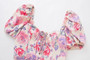 Xs-L Summer New Stylish Flower Batch Printing Puff Sleeve Inelastic Slim Zip-Up Hollow Lace-Up Sexy Mini Dress