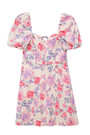 Xs-L Summer New Stylish Flower Batch Printing Puff Sleeve Inelastic Slim Zip-Up Hollow Lace-Up Sexy Mini Dress