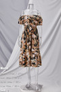 Xs-L Summer New Stylish Flower & Leaf Batch Printing Inelastic Off-The-Shoulder Ruffle Casual Midi Dress