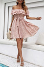 Xs-L Summer New Stylish Inelastic Floral Batch Printing Off-The-Shoulder Ruffle Casual Mini Dress With Belt