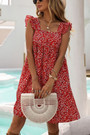 Xs-L Summer New Stylish Inelastic Floral Batch Printing Ruffle Sling Backless Loose Casual Mini Dress