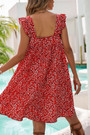 Xs-L Summer New Stylish Inelastic Floral Batch Printing Ruffle Sling Backless Loose Casual Mini Dress