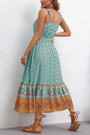 Xs-L Summer New Stylish Inelastic Floral Batch Printing Sleeveless Sling Backless With Belt Casual Midi Dress