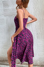 Xs-L Summer New Stylish Inelastic Floral Batch Printing Sling Backless Split Casual Midi Dress