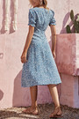 Xs-L Summer New Stylish Inelastic Floral Batch Printing Square Neckline Split Casual Midi Dress