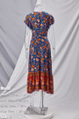 Xs-L Summer New Stylish Inelastic Flower & Leaf Batch Printing V-Neck Casual Midi Dress With Belt