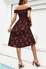 Xs-L Summer New Stylish Micro Elastic Flower Batch Printing Off-The-Shoulder Split Casual Midi Dress