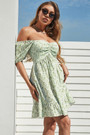 Xs-L Summer New Stylish Simple Multicolor Batch Printing Good Quality Inelastic Off-Shoulder Pleated Casual Mini Dress