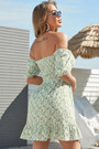 Xs-L Summer New Stylish Simple Multicolor Batch Printing Good Quality Inelastic Off-Shoulder Pleated Casual Mini Dress