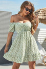 Xs-L Summer New Stylish Simple Multicolor Batch Printing Good Quality Inelastic Off-Shoulder Pleated Casual Mini Dress
