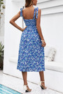 Xs-L Summer New Stylish Stretch Flower Batch Printing Sling Backless Lace-Up Casual Midi Dress