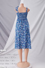Xs-L Summer New Stylish Stretch Flower Batch Printing Sling Backless Lace-Up Casual Midi Dress