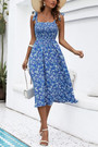 Xs-L Summer New Stylish Stretch Flower Batch Printing Sling Backless Lace-Up Casual Midi Dress