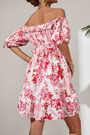 Xs-L Summer New Stylish Stretch Flower Printing Off-The-Shoulder Ruffle Lace-Up Casual Mini Dress Dresses
