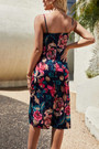 Xs-M Summer New Flower Batch Printing Micro-Elastic Backless Adjustable Straps High Slit Sexy Midi Dress