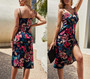 Xs-M Summer New Flower Batch Printing Micro-Elastic Backless Adjustable Straps High Slit Sexy Midi Dress