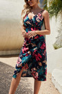 Xs-M Summer New Flower Batch Printing Micro-Elastic Backless Adjustable Straps High Slit Sexy Midi Dress