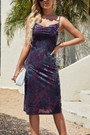Xs-M Summer New Flower Batch Printing Micro-Elastic Backless Sling Sexy Midi Dress