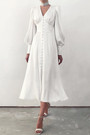 Xs-Xl Autumn New Stylish Nine Colors V-Neck Solid Color Lantern Sleeve Button Inelastic Casual Midi Dress