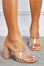 Summer New 3 Colors Solid Color Transparent Rhinestone Decor Square Toe Stylish High-Heel Sandals(Heel Height:10Cm)