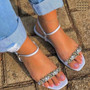 Summer New 4 Colors Solid Color Rhinestone Decor Peep Toe Stylish Sandals