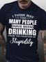 Casual All Season Text Letters Funny Drinking Micro-elasticity Daily Pullover H-line Regular Regular Size T-shirt For Men