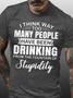 Casual All Season Text Letters Funny Drinking Micro-elasticity Daily Pullover H-line Regular Regular Size T-shirt For Men
