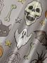Casual Style Holiday Series Retro Halloween Skull Bat Pumpkin Element Pattern Lapel Short-sleeved Shirt Print Top