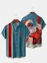 Men's Back Christmas Santa Clause Print Casual Breathable Pocket Bowling Short Sleeve Shirt