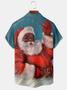 Men's Back Christmas Santa Clause Print Casual Breathable Pocket Bowling Short Sleeve Shirt